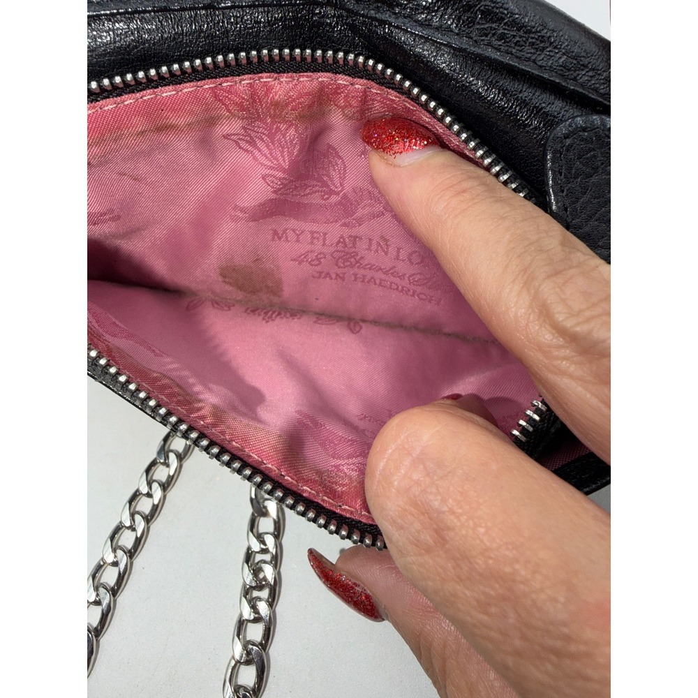 My Flat In London Black Leather Bow Crown Crossbody Wallet Bag Jan Haedrich - Picture 12 of 12